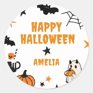 Gepersonaliseerde Kinder Schattigee Happy Hallowee Ronde Sticker