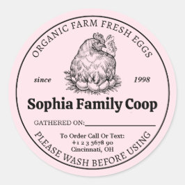 Gepersonaliseerde kippenhok Eigenaar Naam Datum Ei Ronde Sticker