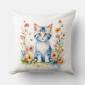 Gepersonaliseerde Kitten en Bloemen Baby Naam Kussen (Voorkant)