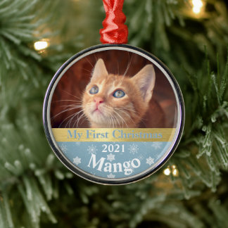 Gepersonaliseerde Kitten's eerste kerstfoto-metaal Metalen Ornament