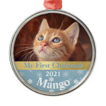 Gepersonaliseerde Kitten's eerste kerstfoto-metaal