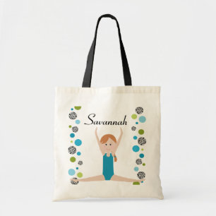 Gepersonaliseerde Kleine Gymnast in Aqua en Groen Tote Bag
