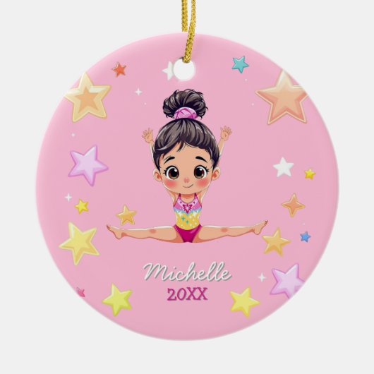 Gepersonaliseerde Kleine Gymnast Meisje Kerstmis R Keramisch Ornament (Voorkant)