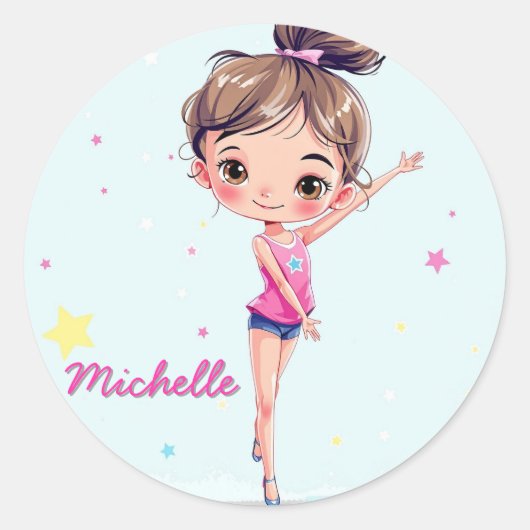 Gepersonaliseerde Kleine Gymnast Meisje Kerstmis R Ronde Sticker (Voorkant)