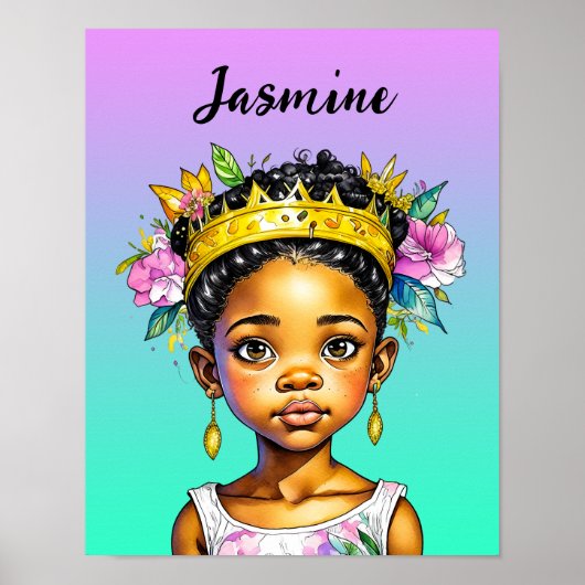 Gepersonaliseerde kleine meisje prinses van kleur poster (Voorkant)