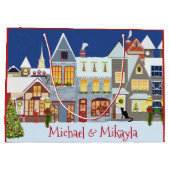 Gepersonaliseerde kleine stadscène kerst large cadeauzakje (Achterkant)