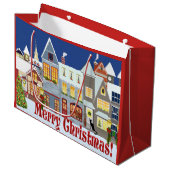 Gepersonaliseerde kleine stadscène kerst large cadeauzakje (Voorkant Gekanteld)