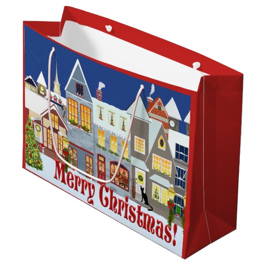 Gepersonaliseerde kleine stadscène kerst large cadeauzakje (Voorkant Gekanteld)