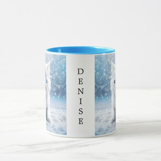 Gepersonaliseerde kleine witte kitten in sneeuw mok (Midden)