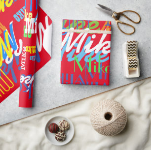 Gepersonaliseerde kleur jongens naam patroon cadeaupapier