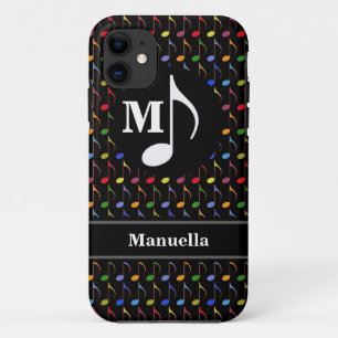 gepersonaliseerde kleuren-muzieknoten op zwart iPhone 11 hoesje