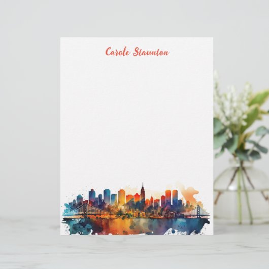 gepersonaliseerde kleurige skyline-benodigdheden briefhoofd (Staand voorkant)
