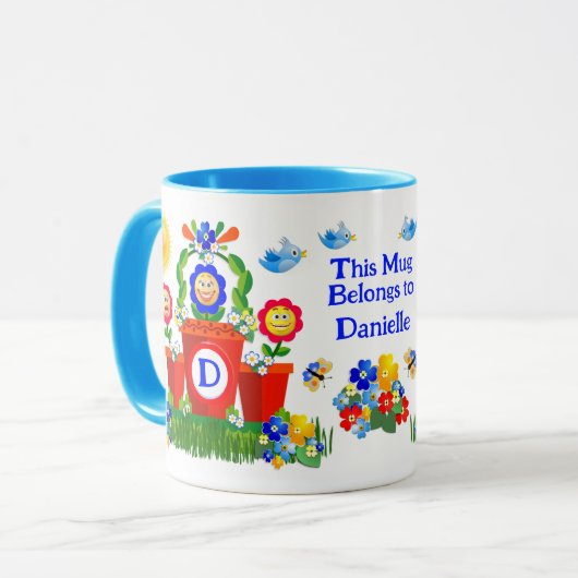 Gepersonaliseerde Kleurrijke bloemen met Emoji gez Mok (Voorkant links)