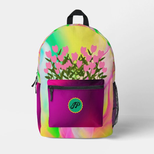 Gepersonaliseerde Kleurrijke Bloemen Terug-naar-sc Bedrukte Rugzak (Voorkant)
