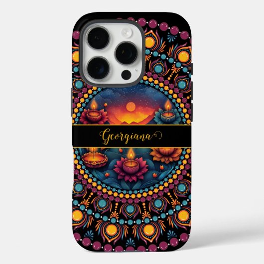 Gepersonaliseerde kleurrijke Diwali Festival Manda Case-Mate iPhone Case (Achterkant)