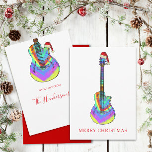 Gepersonaliseerde kleurrijke kerstgitaar feestdagenkaart