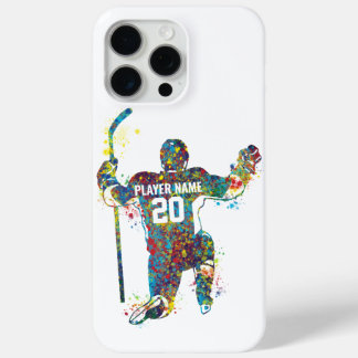 Gepersonaliseerde kleurrijke Man / Boy hockey spel iPhone 15 Pro Max Hoesje