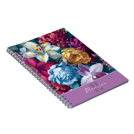 Gepersonaliseerde Kleurrijke moderne bloemenmonogr Notitieboek (Rechterzijde)