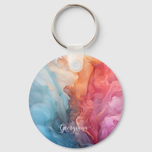 Gepersonaliseerde kleurrijke zonsondergang op Zee Sleutelhanger (Achterkant)