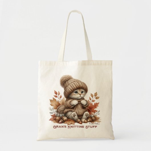 Gepersonaliseerde Knittin' Kittens Budget Canvas t Tote Bag (Voorkant)