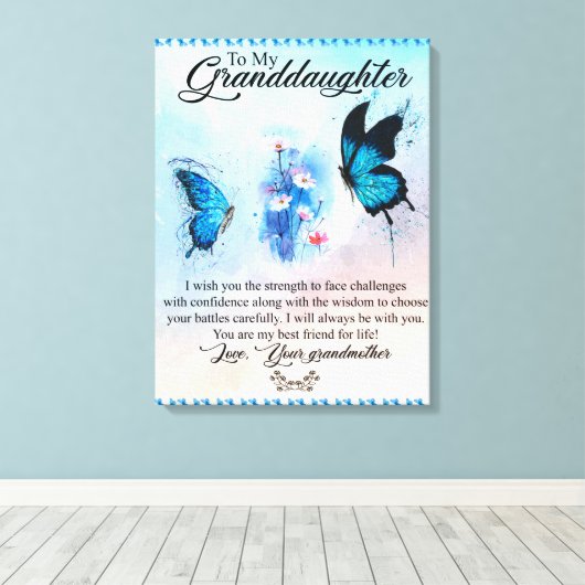 Gepersonaliseerde knuppel vlinder naar mijn kleind canvas afdruk (Insitu (Houten vloer))