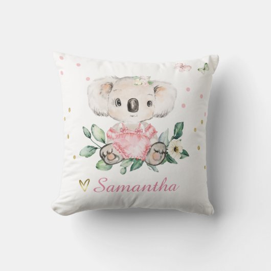 Gepersonaliseerde Koala Floral Kussen (Voorkant)