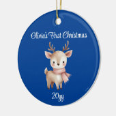 Gepersonaliseerde kobaltblauwe baby meisje eerste keramisch ornament (Links)