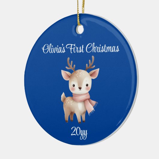 Gepersonaliseerde kobaltblauwe baby meisje eerste keramisch ornament (Links)