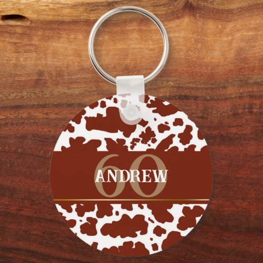 Gepersonaliseerde Koe Spots Print Boer Verjaardag Sleutelhanger (Voorkant)