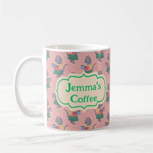 Gepersonaliseerde koffie Mok – Leuke Retro Cats De (Links)