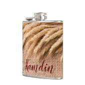 Gepersonaliseerde kolf tarwe op Burlap Sack Countr Heupfles (Links)