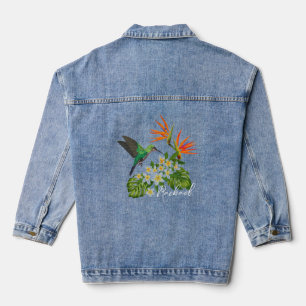 Gepersonaliseerde kolibrie en bloemen denim jacket