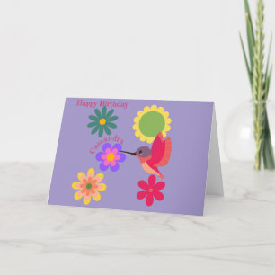 Gepersonaliseerde kolibrie en bloemen Kaart