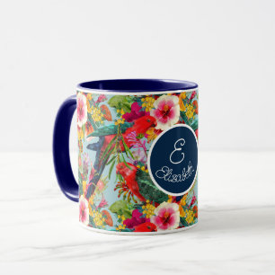 Gepersonaliseerde koning Parrot Tropische Bloemen Mok