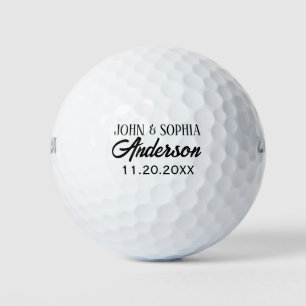 Gepersonaliseerde koppelnaam en datum zwart kleure golfballen