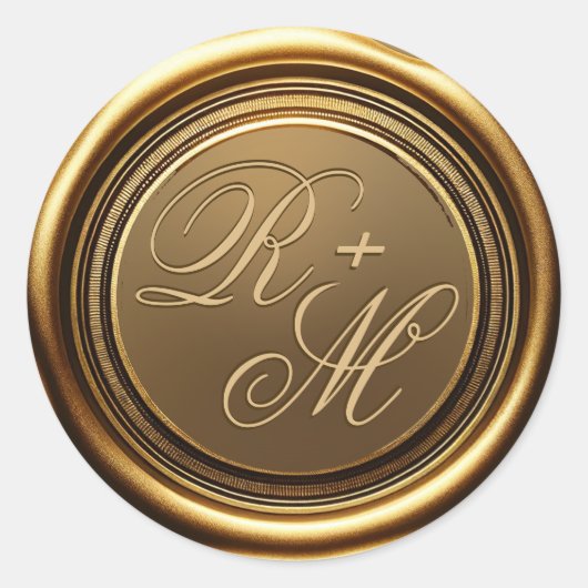 Gepersonaliseerde koppels Monogram Gouden Was Ronde Sticker (Voorkant)