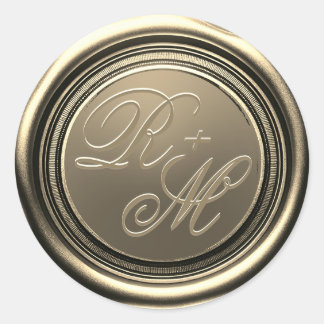 Gepersonaliseerde koppels Monogram Gouden Was Ronde Sticker