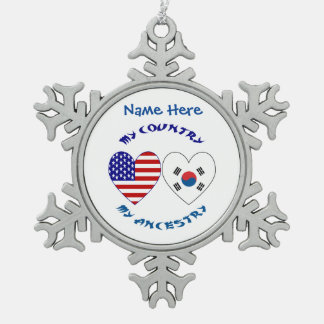 Gepersonaliseerde Korea VS Hart Erfenis Tin Sneeuwvlok Ornament