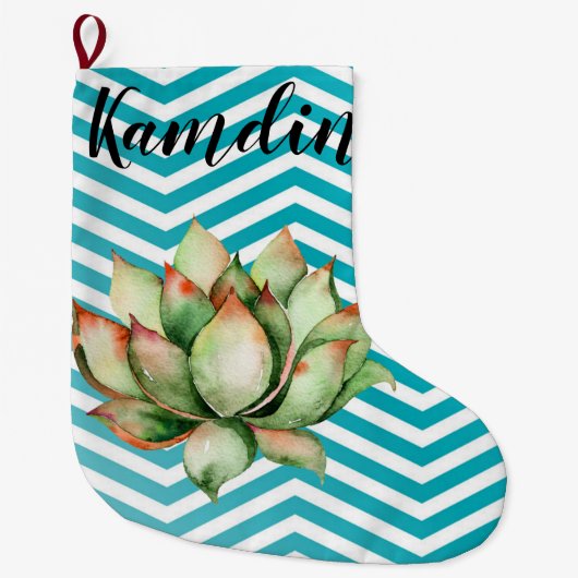 Gepersonaliseerde kous Boho Cactussen Succulent Grote Kerstsok (Voorkant)