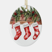 Gepersonaliseerde Kousen Familie van 3 Kerstmis Keramisch Ornament (Rechts)