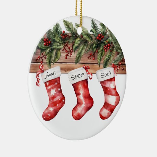 Gepersonaliseerde Kousen Familie van 3 Kerstmis Keramisch Ornament (Rechts)