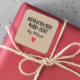 Gepersonaliseerde Kraft Homemade with Love Vierkante Sticker