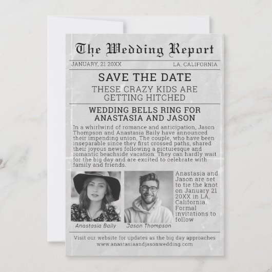 Gepersonaliseerde krant Bewaar de trouwdatum Kaart (Voorkant)