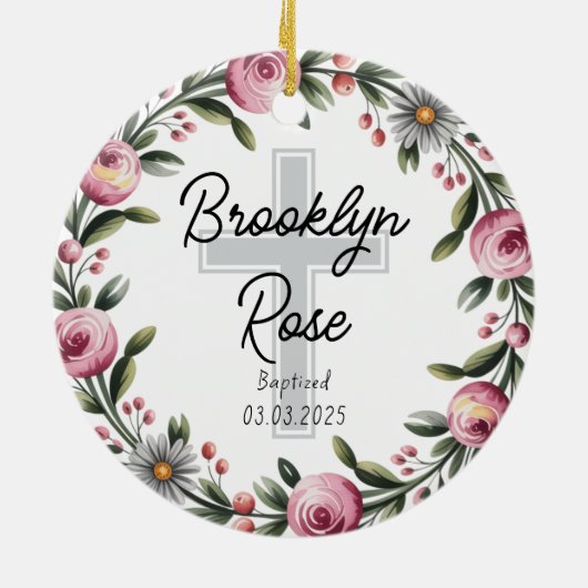 Gepersonaliseerde Kruis doop gunst Keramisch Ornament (Achterkant)