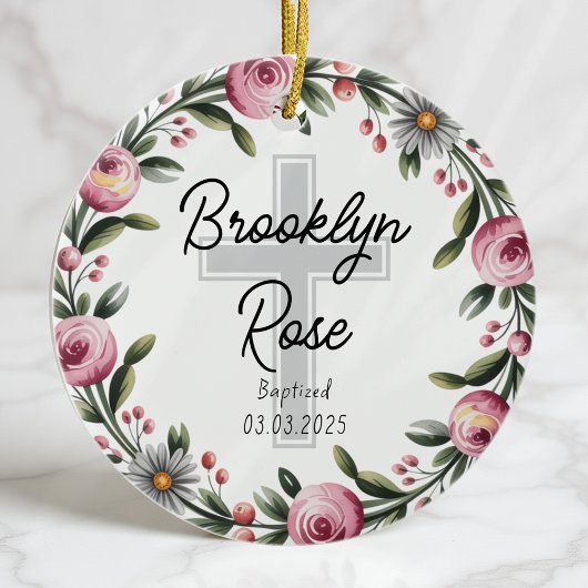 Gepersonaliseerde Kruis doop gunst Keramisch Ornament