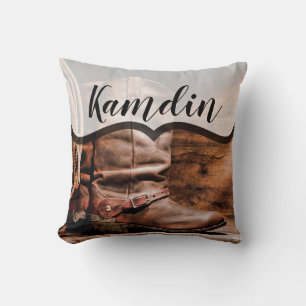 Gepersonaliseerde kussen cowboy laarzen schuur hou