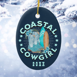 Gepersonaliseerde Kustcowgirl Kerstmis Keramisch Ornament