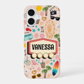Gepersonaliseerde L.A. Vibes Doodle iPhone 16 Hoesje
