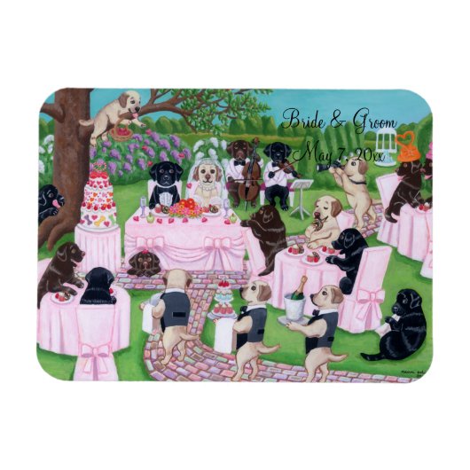Gepersonaliseerde labrador bruiloft schilderij magneet (Horizontaal)