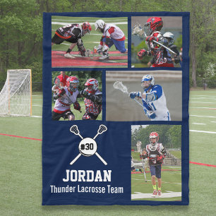 Gepersonaliseerde Lacrosse 5 Fotocollage Naam Team Fleece Deken
